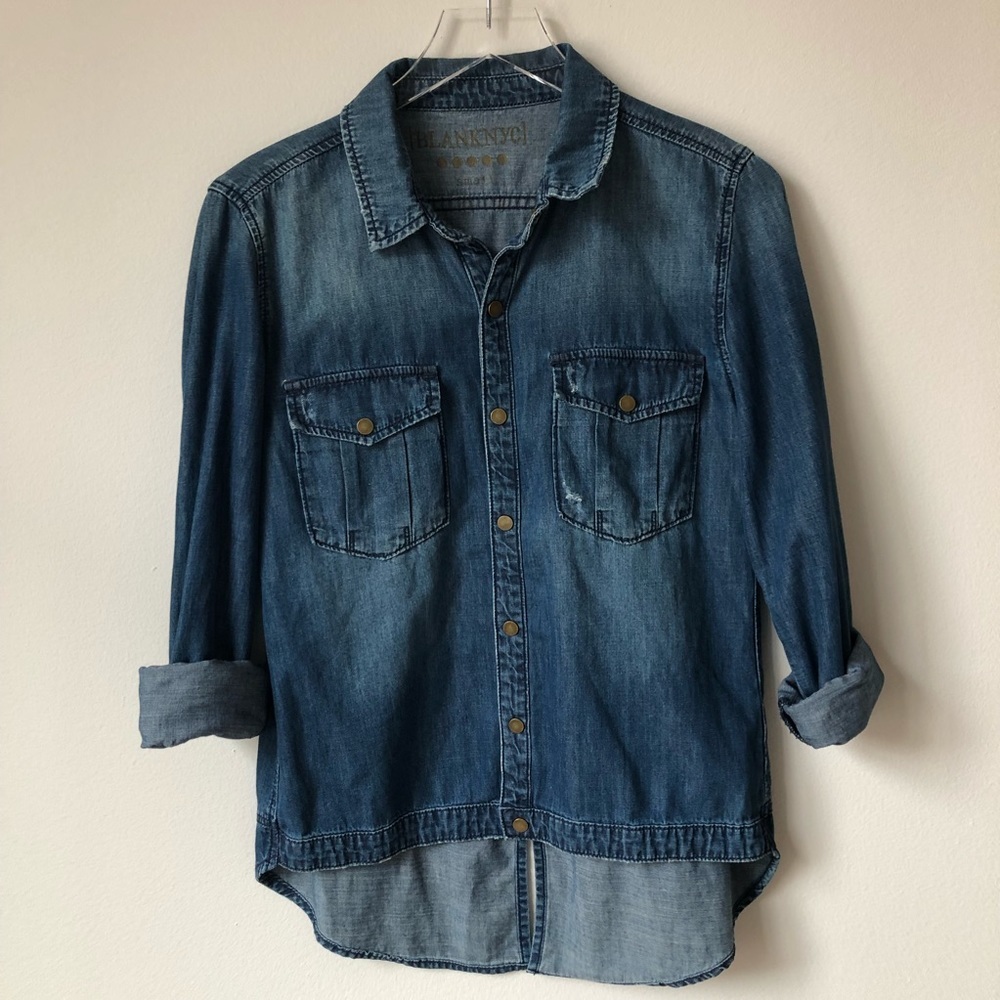 Blank NYC Distressed Denim Button Down